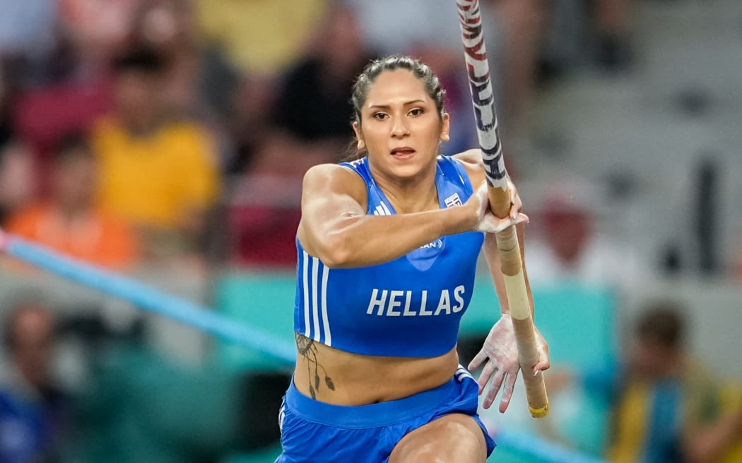 Budapest, Hungary 20230821.
Eleni-Klaoudia Polak of Greece competes in the pole vault during the 2023 World Championships in Athletics at the National Athletics Center in Budapest, Hungary.
Photo: Beate Oma Dahle / NTB (Photo by Beate Oma Dahle / NTB / NTB via AFP)