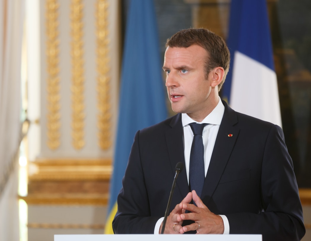 French President Emmanuel Macron  at the Elysee Palace in Paris