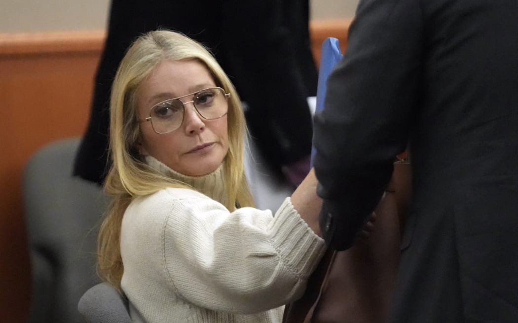 US actress Gwyneth Paltrow looks on in a courtroom in Park City, Utah, on March 21, 2023.