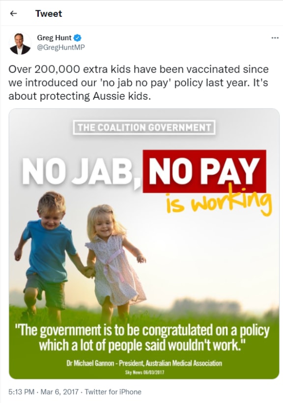 No jab no pay tweet