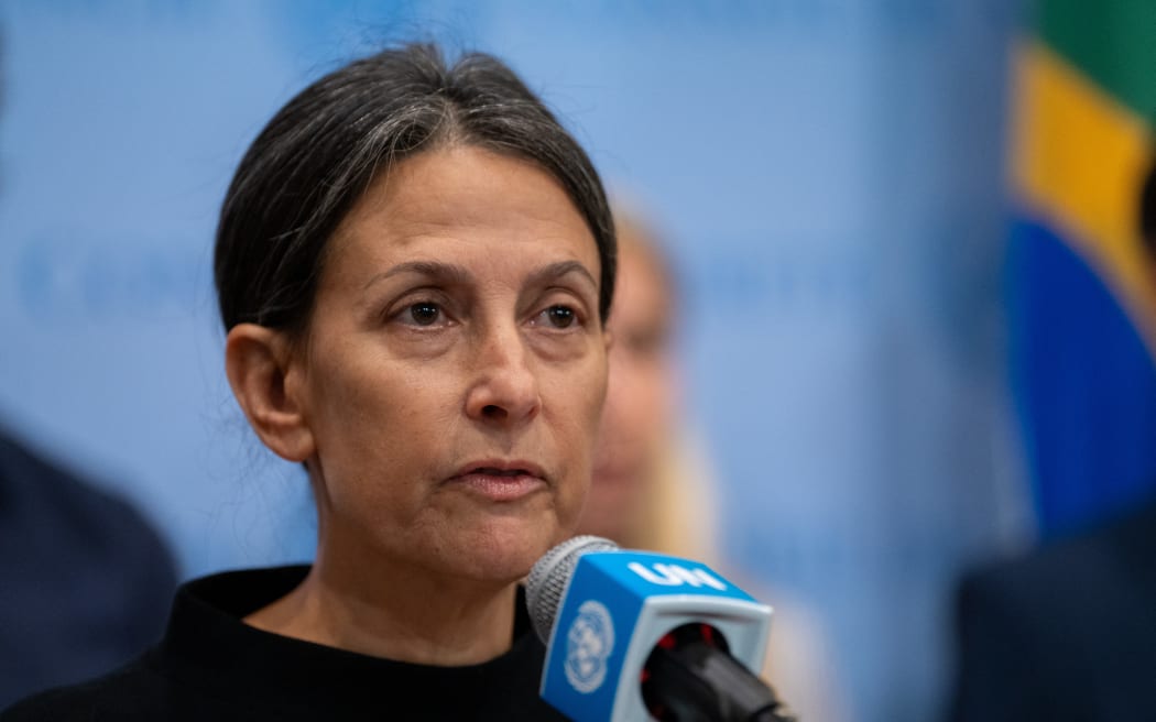 Rachel Goldberg whose son Hersh Goldberg-Polin was kidnapped by Hamas, addressing press at the United Nations Headquarters on 24 October, 2023 in New York City.