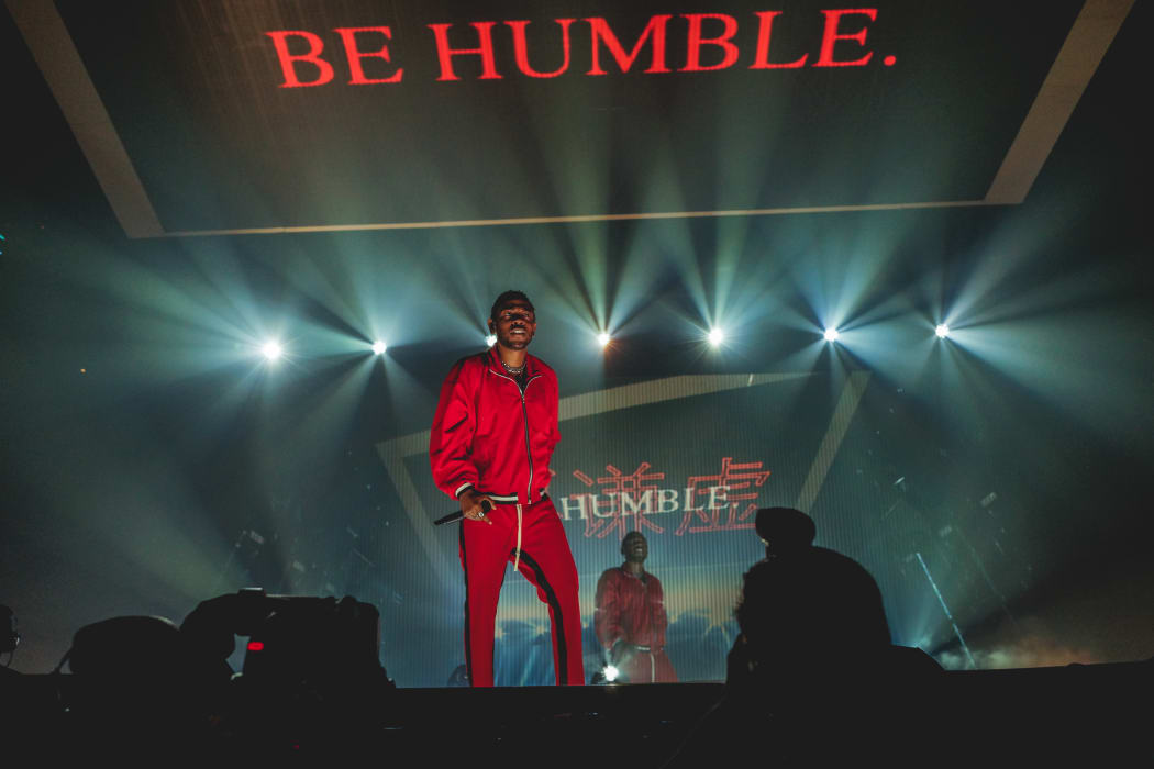 Kendrick Lamar performing in Boston as part of his DAMN. Tour