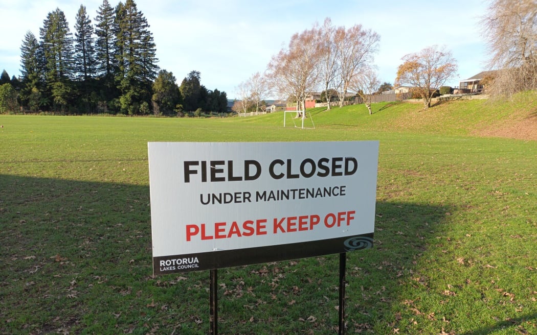 Neil Hunt Park's main football field closed off to the public after recent dirt bike activity Photo / Mathew Nash.