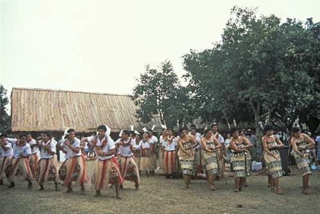 A photo of the lakalaka dance, taken by Adrienne Kaeppler for UNESCO.
