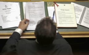 The view from Grant Robertson's seat as he delivers his first Budget to Parliament.