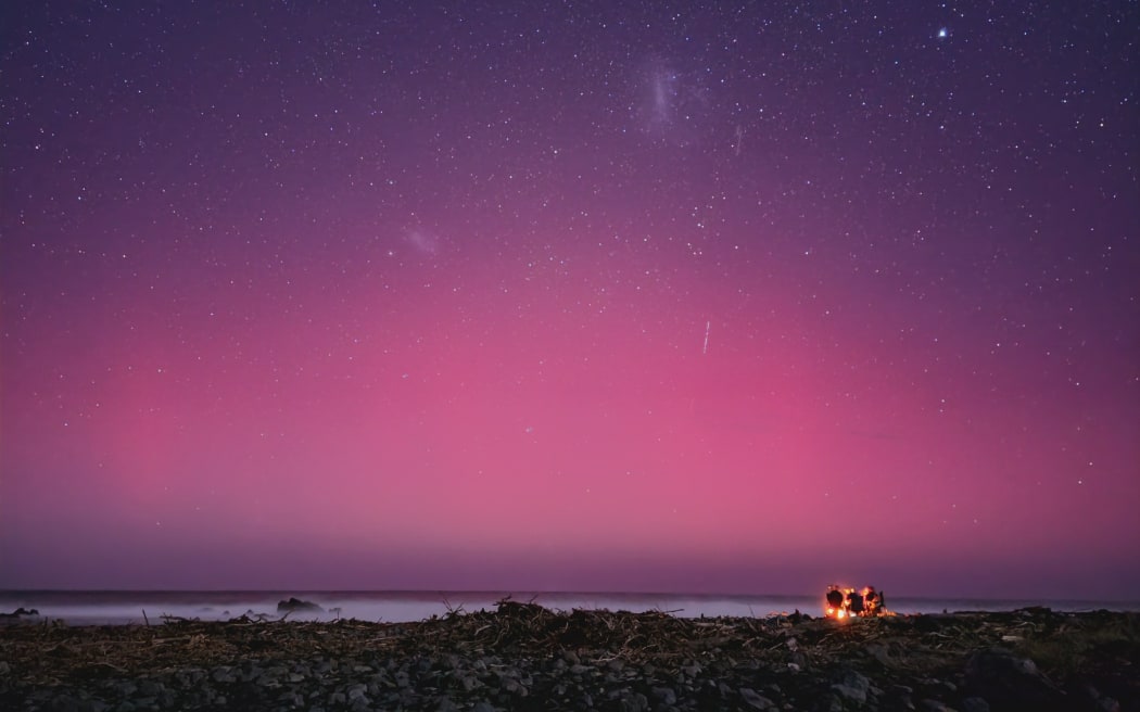 Aurora seen from the Wainuiomata coast, on Sunday 1 June, 2025.