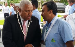 Fiji's PM Frank Bainimarama mingled with business people at the Fiji Australia Business Council forum at Pacific Harbour.