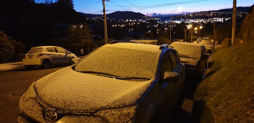 Snow in Corstorphine, Dunedin, on Monday morning.