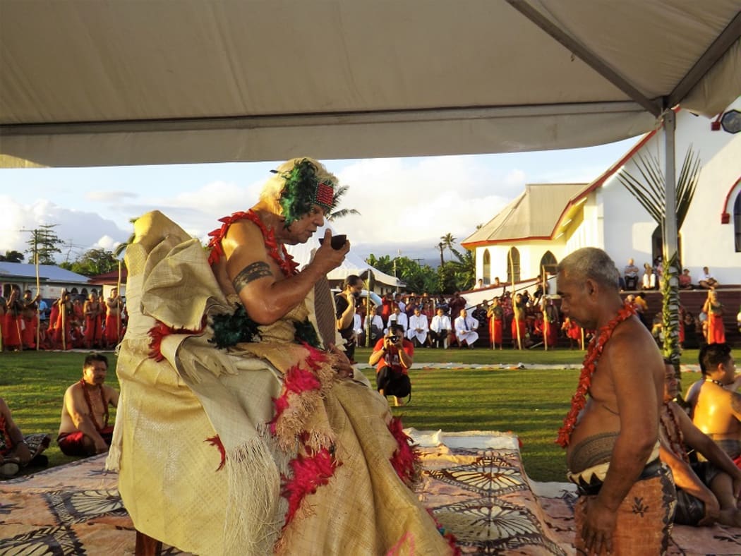 The new Malietoa title holder, Malietoa Moli Malietoa takes his 'ava drink.