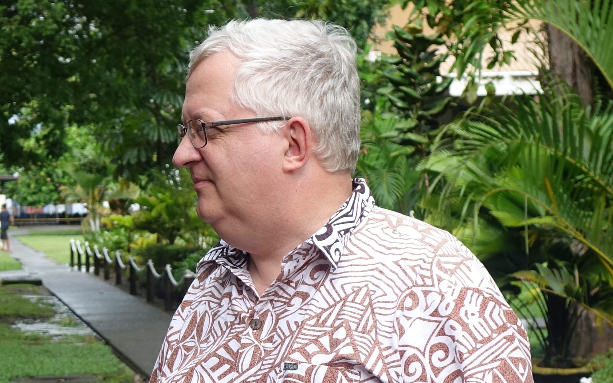 Unitech vice-chancellor Albert Schram (right) talks to a colleague on the institution's Lae campus