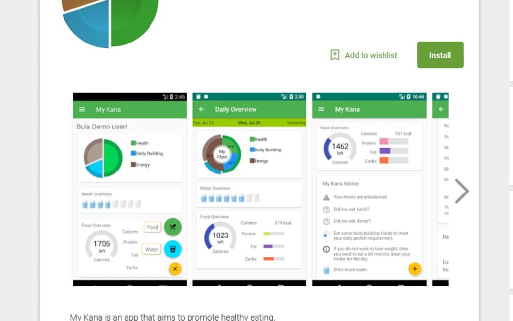 A screenshot of the My Kana app aimed at combatting the high rate of non communicable diseases in Fiji