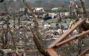 LITTLE ROCK, AR - MARCH 31: The damaged remains of the Walnut Ridge neighborhood is seen on March 31, 2023 in Little Rock, Arkansas. Tornados damaged hundreds of homes and buildings Friday afternoon across a large part of Central Arkansas. Governor Sarah Huckabee Sanders declared a state of emergency after the catastrophic storms that hit on Friday afternoon. According to local reports, the storms killed at least three people.   Benjamin Krain/Getty Images/AFP (Photo by Benjamin Krain / GETTY IMAGES NORTH AMERICA / Getty Images via AFP)