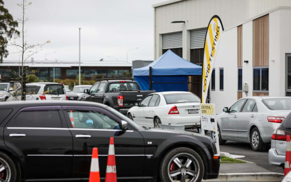 The Orchard Road testing centre after a positive case of Covid-19 was announced in Christchurch.