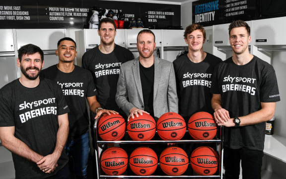 L-R: Jarrad Weeks, Tai Webster, Rob Loe, Breakers owner Matt Walsh, Finn Delany and Tom Abercrombie.