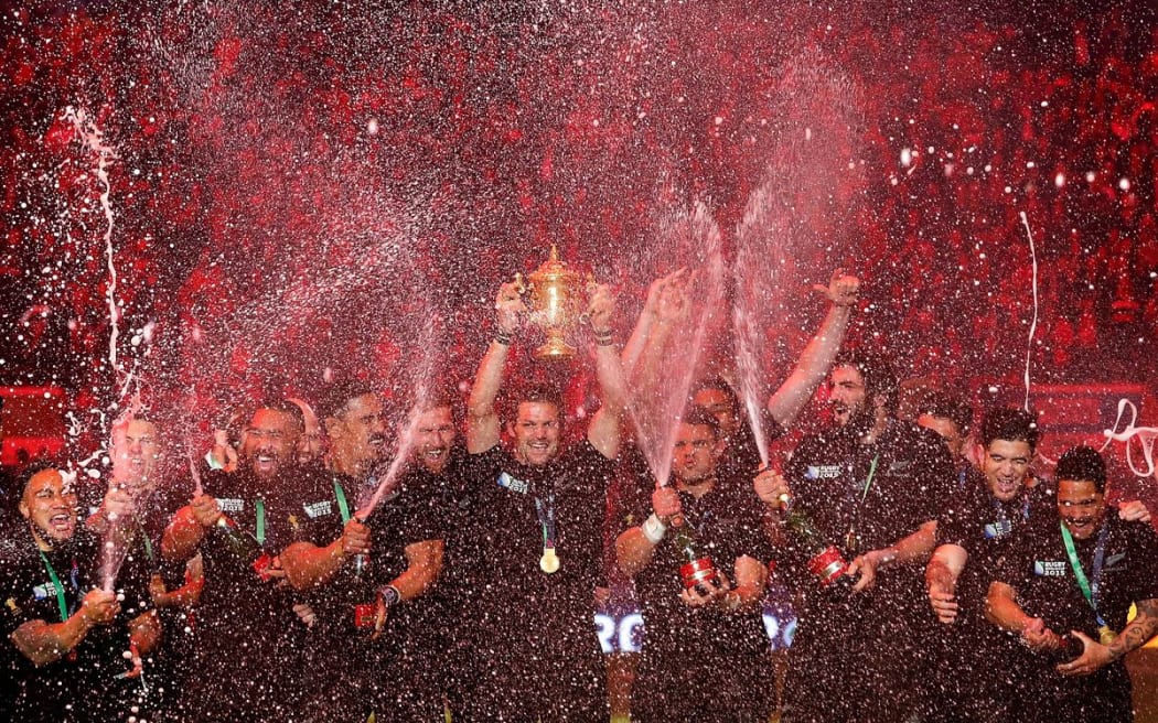 The All Blacks celebrate after winning the 2015 Rugby World Cup.