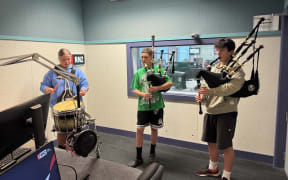 Bag pipes in Wellington studio.