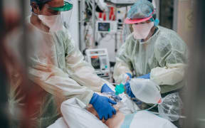 Health workers take part in ICU training for Covid-19 at Hutt Hospital.