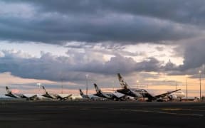 Air New Zealand planes parked up at Auckland Airport during the Covid-19 pandemic.