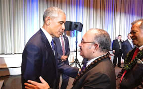 US President Barack Obama meets Papua New Guinea Prime Minister Peter O'Neill at the Pacific Islands Conference of Leaders in Hawaii.