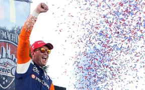 Chip Ganassi Racing driver Scott Dixon of New Zealand wins the Big Machine Music City Indycars Grand Prix, 2022.
