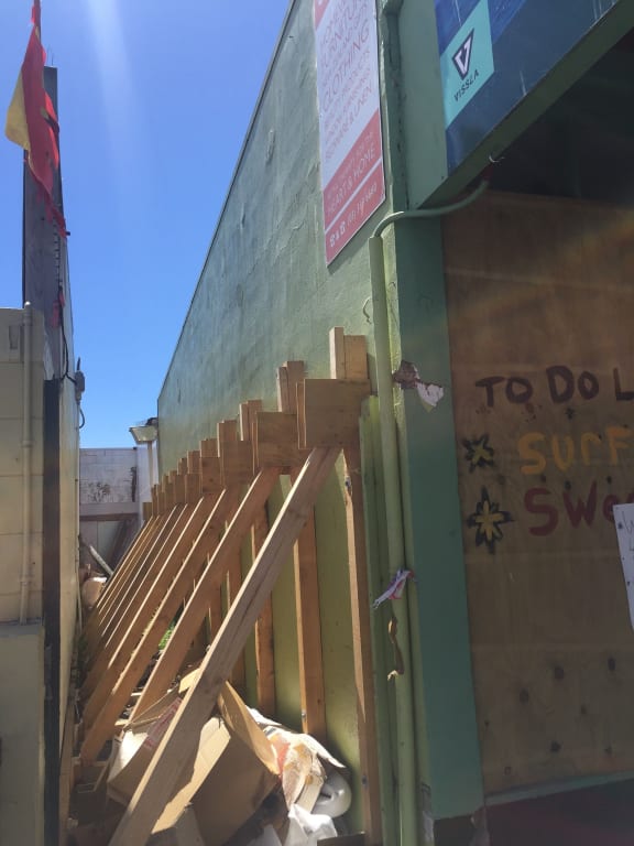 Damage to the Kaikōura surf shop.