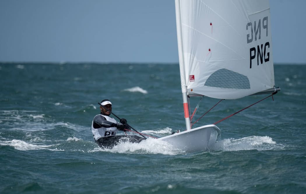 PNG sailor Te Ariki Numa racing at the 2020 World Laser Championships in Melbourne.