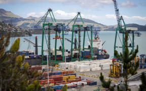 Containers being unloaded at Lyttelton Port