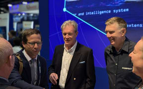 From left: Associate Minister of Defence Chris Penk, Sir Nick Hine, CEO Marine at Babcock International, and Lance Bauerfeind, Head of Training and Simulation at Company-X, pictured at the Indo Pacific International Maritime Exposition in Sydney.