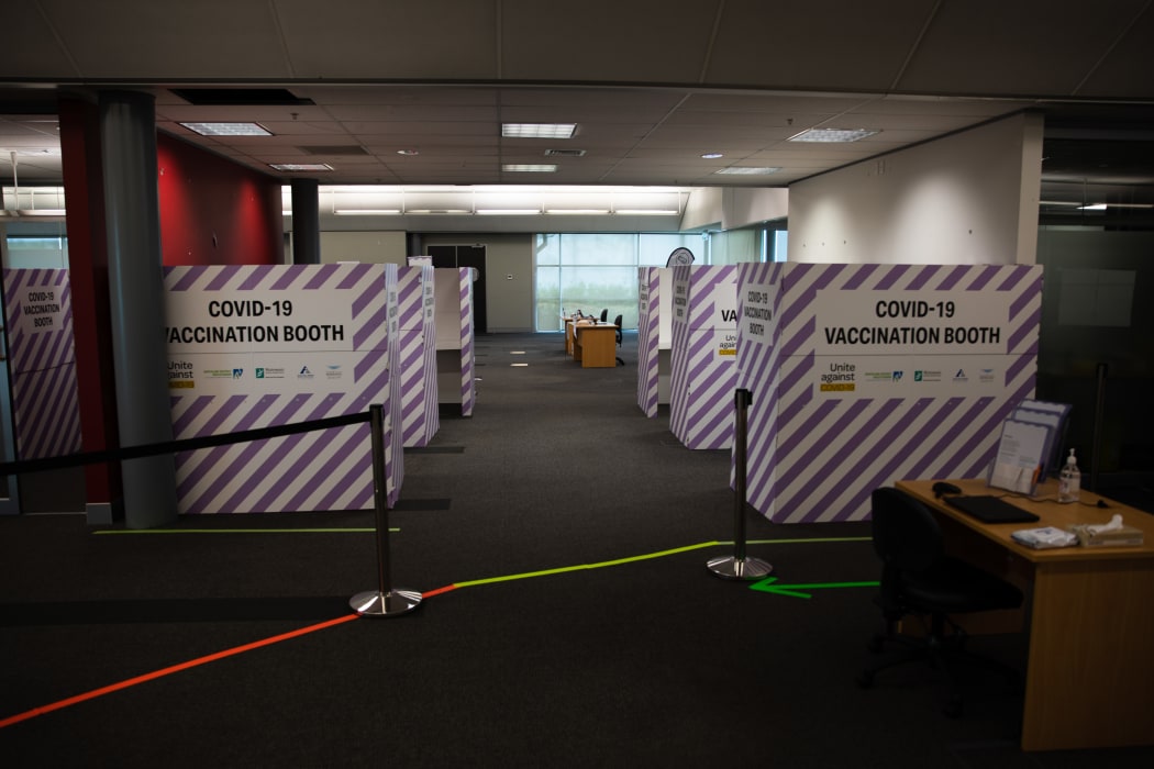 Vaccination booths for the Covid 19 vaccine at a facility in South Auckland