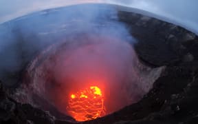 This image released by the US Geological Survey shows the Kilauea Volcano summit lava lake which has dropped significantly over the past few days.