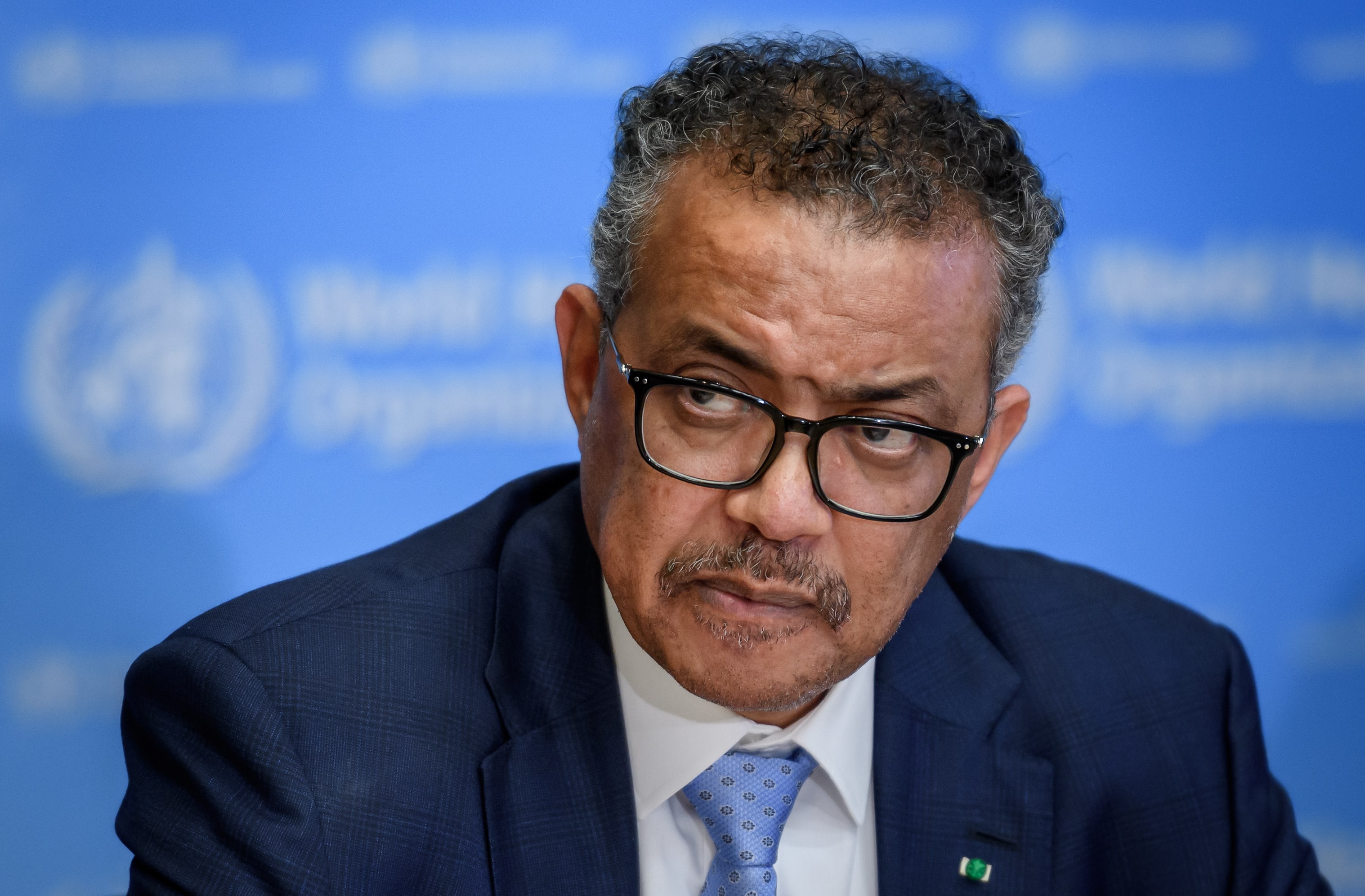 World Health Organization (WHO) Director-General Tedros Adhanom Ghebreyesus giving a briefing on the Covid-19 outbreak, 2 March