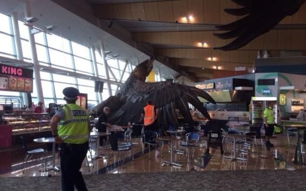At Wellington Airport, a giant eagle sculpture came down.