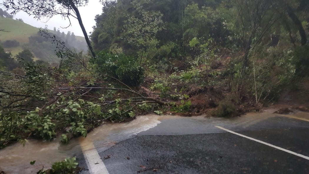 Slips on State Highway 25 at Whiritoa, on the Coromandel Peninsula.