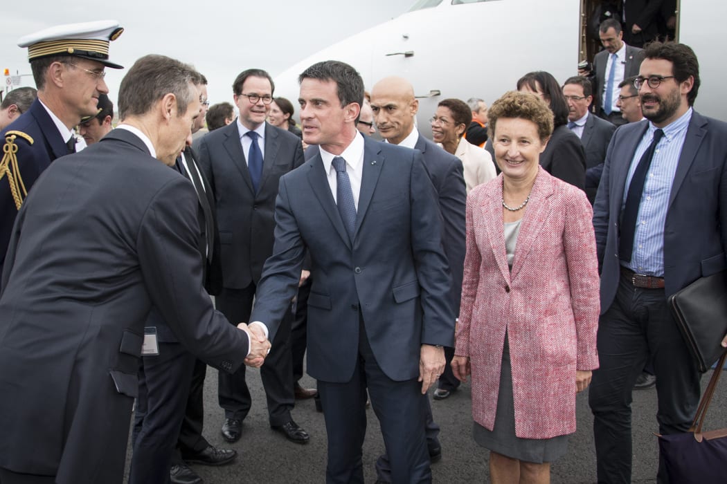 French Prime Minister Manuel Valls arrives in New Zealand.