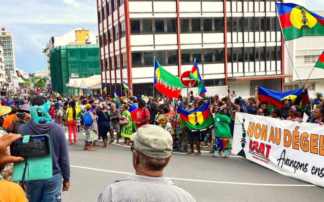 CCAT-organised Pro-independence protest march in downtown Nouméa on Thursday 28 March 2024.