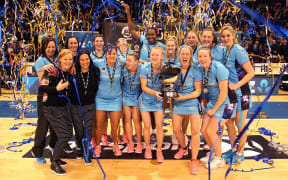 The Southern Steel celebrate their victory over the Central Pulse in the ANZ grand final in Invercargill.