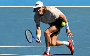 Max Purcell of Australia during his singles match at the ASB Classic tennis tournament in Auckland. 2024.