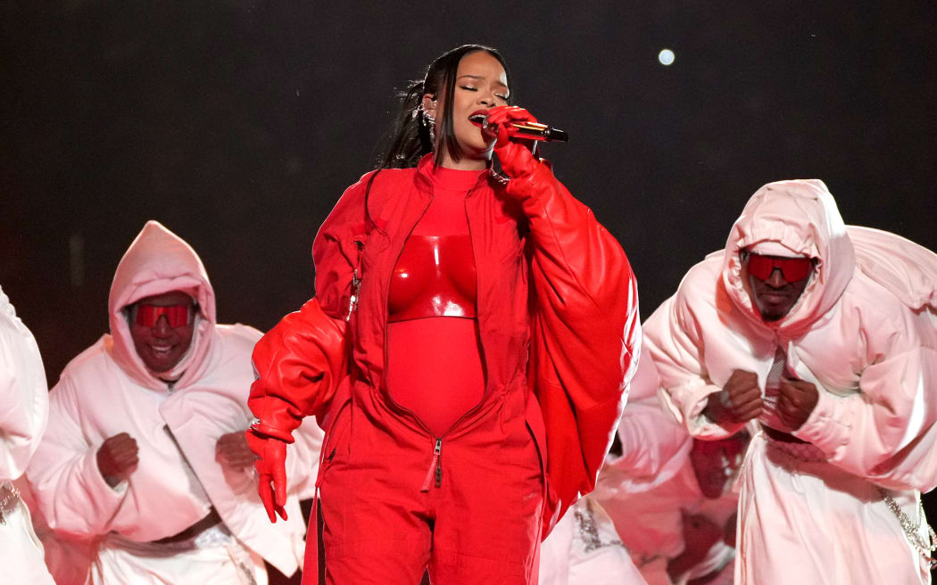Rihanna performs during Apple Music Super Bowl LVII Halftime Show at State Farm Stadium.
