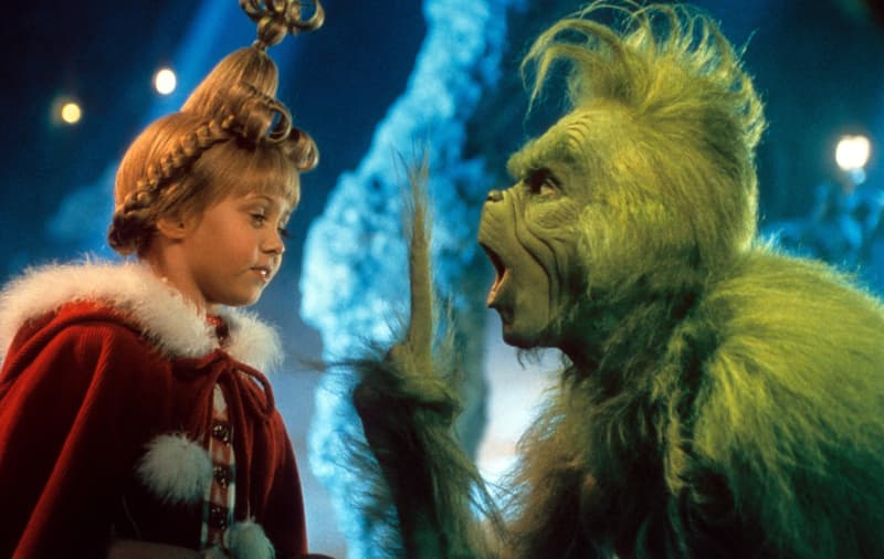 How the Grinch Stole Christmas (2000), directed by Ron Howard, starring Jim Carrey as the Grinch and Taylor Momsen as Cindy Lou Who.
