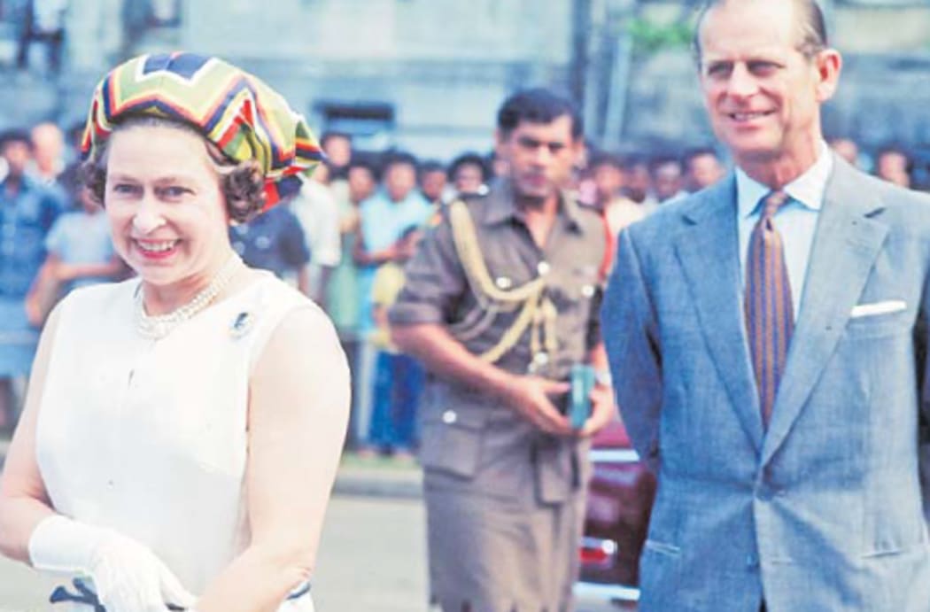 Ratu Epeli Nailatikau, back, during Queen Elizabeth II and Prince Philip’s visit to Fiji in 1977.