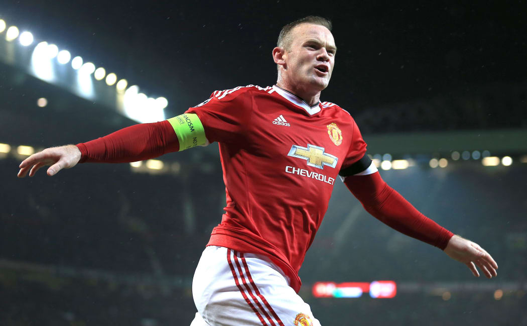 Wayne Rooney celebrates a goal for Manchester United 2015.