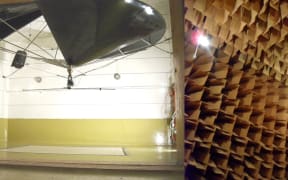 Left: the reverberation chamber where walls are tested for sound insulation properties. Right: an anechoic chamber where smaller items are checked for sound pressure levels - it's the quietest room in New Zealand.