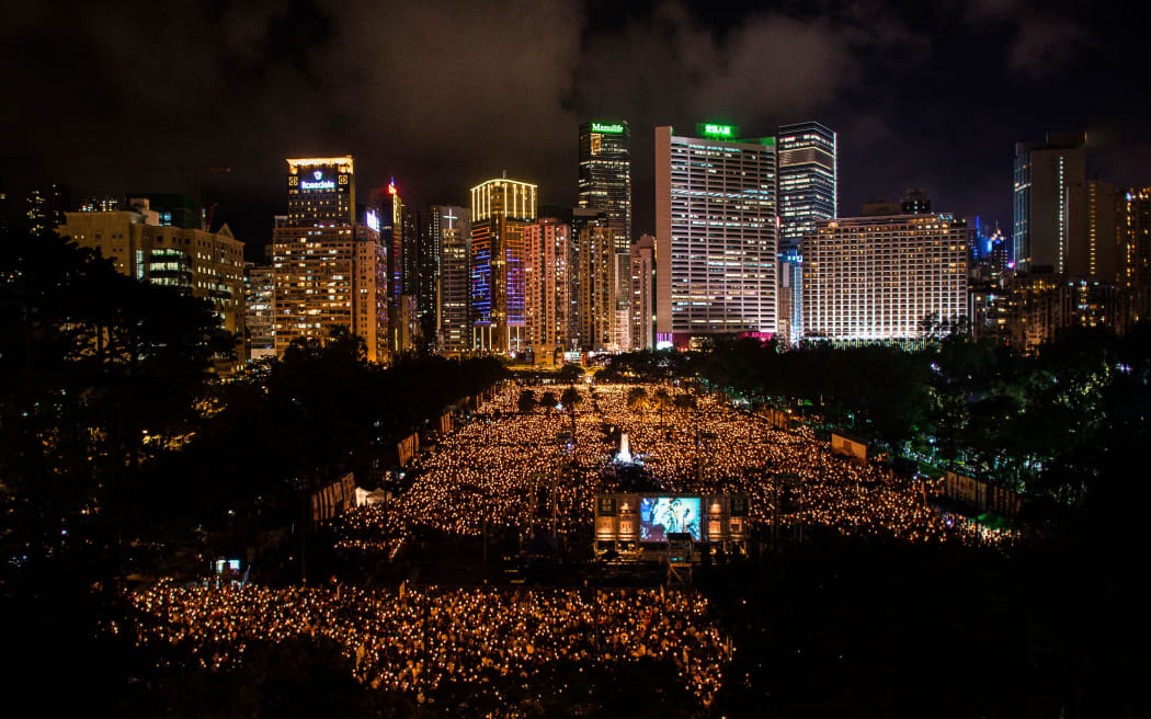A huge crowd gathered in Hong Kong for a candlelit vigil to commemorate the anniversary.