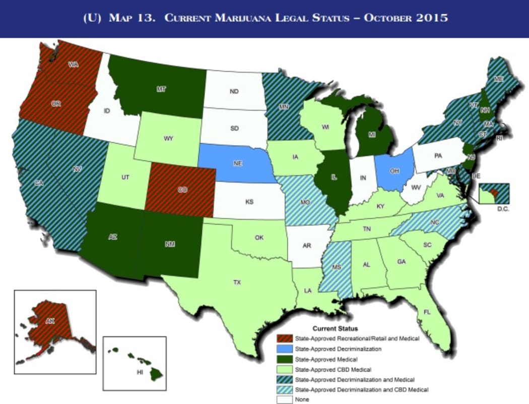 Marijuana legal status according to US states.