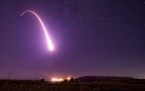 This US Air Force handout photo shows an unarmed Minuteman III intercontinental ballistic missile launching during an operational test at 1:13 a.m. Pacific Time, October 2, 2019, at Vandenberg Air Force Base, California.
