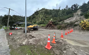 A large slip on Valley Road in Whakatāne following heavy rain on 3 May, 2023.