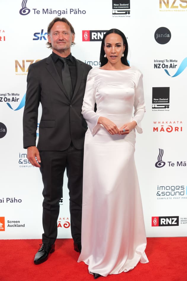 Trevor Rooderkerk and former Shortland Street actress Shavaughn Ruakere arrive at the New Zealand Screen Awards at Auckland's Viaduct Centre on 21 November, 2025.