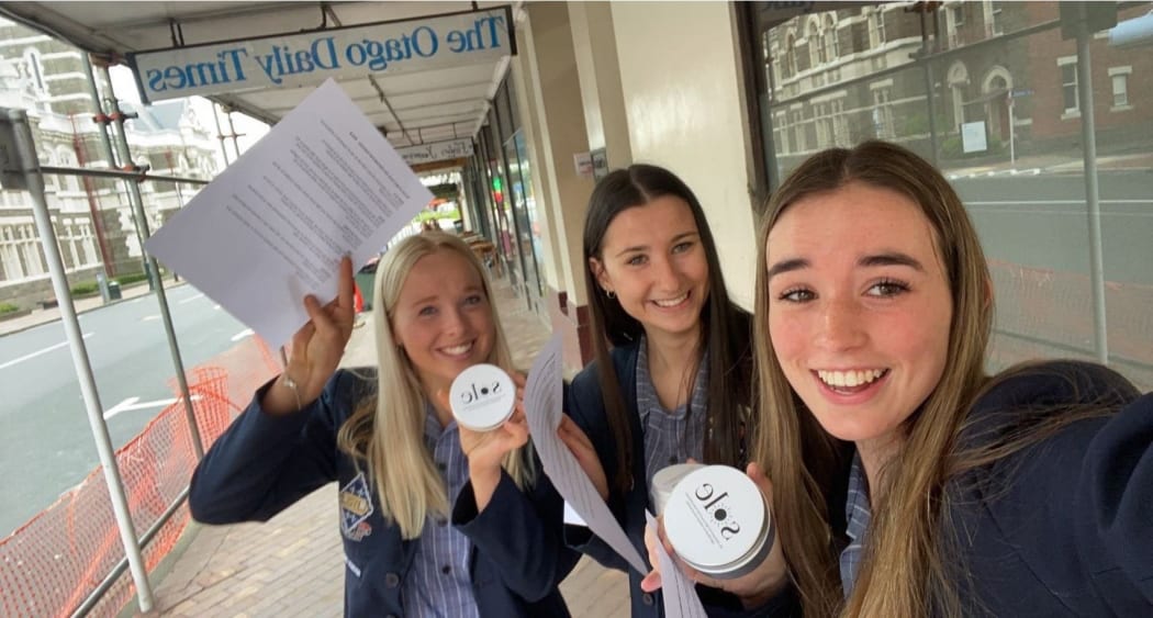 Young Enterprise Scheme winners Morgan Passey, Jenna Willis and Elsha Bulmer  from Otago Girls High School