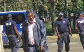 Bruno Leingkon outside the Port Vila court house, July 2021.