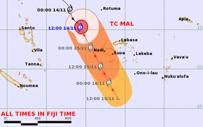 Tropical Cyclone Mal threat map at 12pm on Tuesday, 14 November.